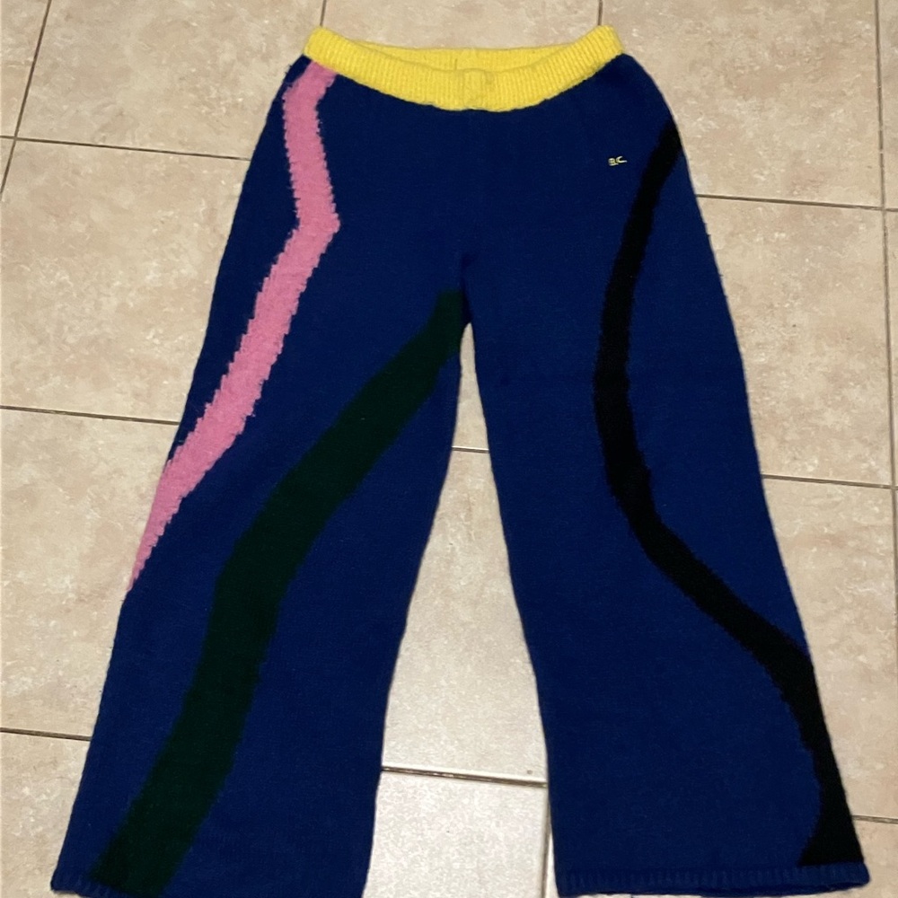 Bobo Choses Blue Knit Pants with Yellow Waistband
